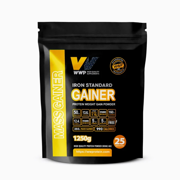 WWP IRON STANDARD GAINER . Gerçek Sporcular İçin Premium Kilo ve Kas Kazandırıcı . 1250g . Vanilya Aromalı. - 3