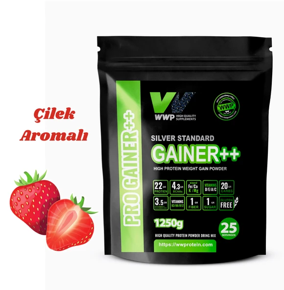 WWP Pro Gainer++ . Silver Standard . 1250g . Çilek Aromalı. - 1