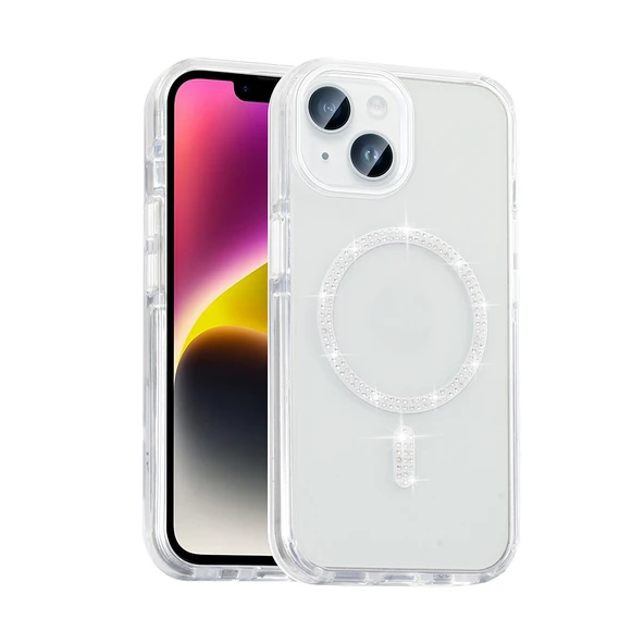 Apple iPhone 13 Kılıf Taşlı Tasarım M-safe Şarj Özellikli  Koment Silikon Kapak - Resim 2