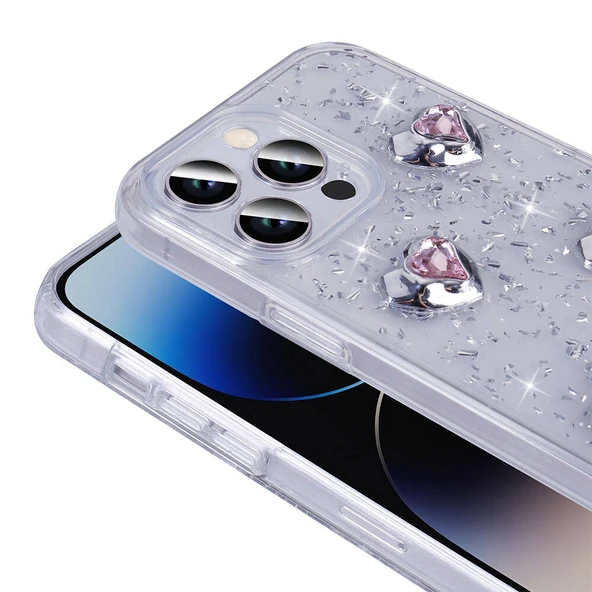 Apple iPhone 14 Pro Max Kılıf Airbagli Simli Arka Yüzey  Işıltı Silikon Kapak - Resim 5