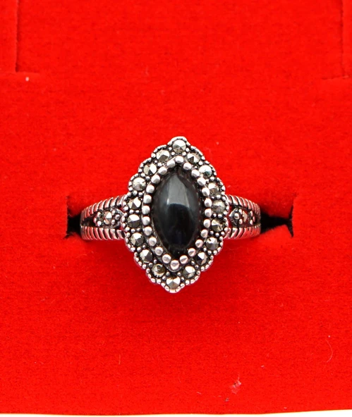 925 Ayar Kadın Gümüş Oltu Taşı Yüzük sy00040 ürün görseli 1