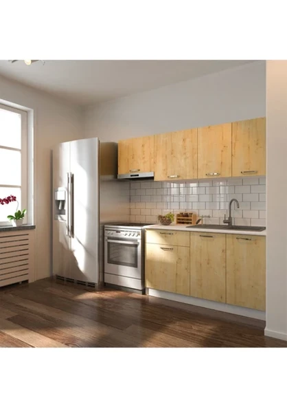 T Designo Ipek Hazır Mutfak Dolabı 200 cm Safir Meşe Tezgah Dahil