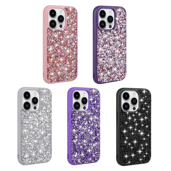 Apple iPhone 14 Pro Kılıf Parlak Taşlı Tasarım  Linea Kapak - Resim 3