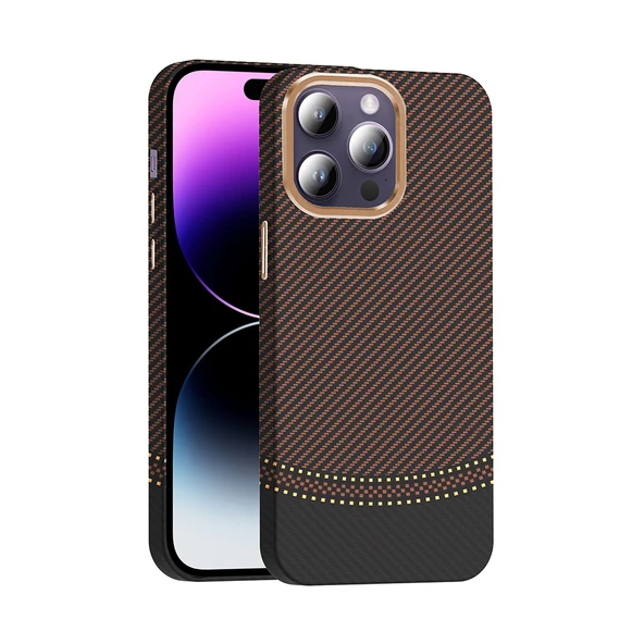 Apple iPhone 14 Pro Max Kılıf M-safe Şarj Özellikli Karbon Fiber Görünümlü  Gros Kapak ürün görseli