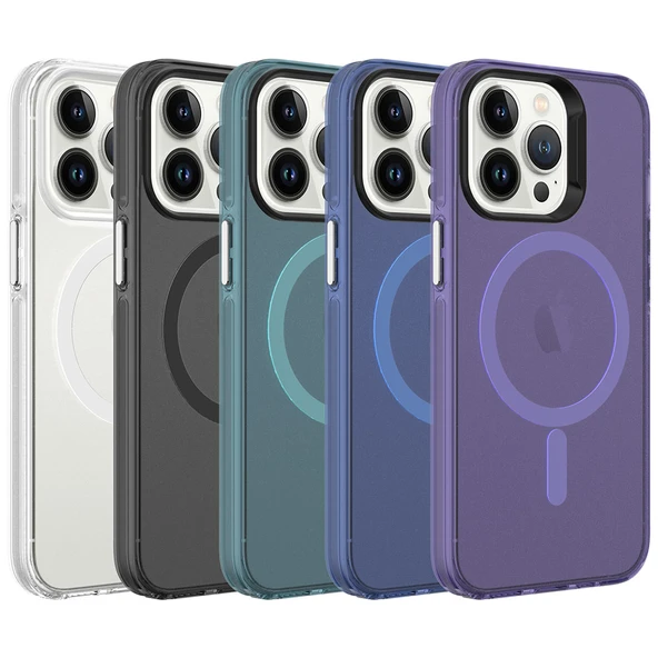 Apple iPhone 13 Pro Max Kılıf  M-safe Şarj Özellikli Buzlu Transparan C-Pro Sert Kapak - Resim 3