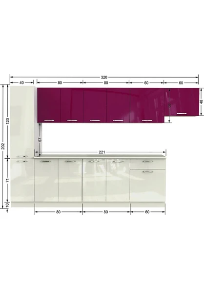 T Designo Uraz Hazır Mutfak Dolabı Kiler Dahil 320 Cm Tezgah Dahil - Resim 4