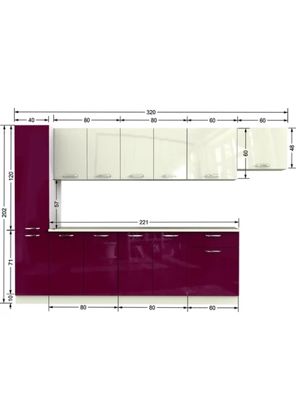 T Designo Verda Hazır Mutfak Dolabı Kiler Dahil 320CM Tezgah Dahil - 4