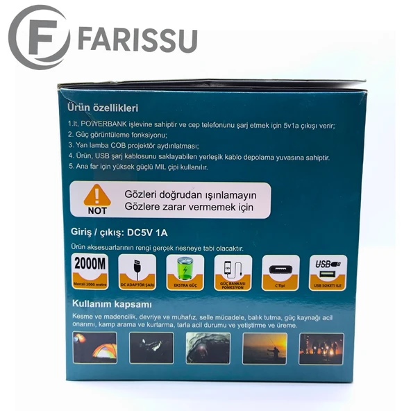 EVERTON RT-698 Şarjlı LED Projektör Fener - 50W Güç, 2000M Menzil ve Powerbank Özelliği - 7