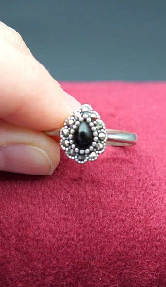 925 Ayar Kadın Gümüş Oltu Taşı Yüzük sy00039 ürün görseli 1