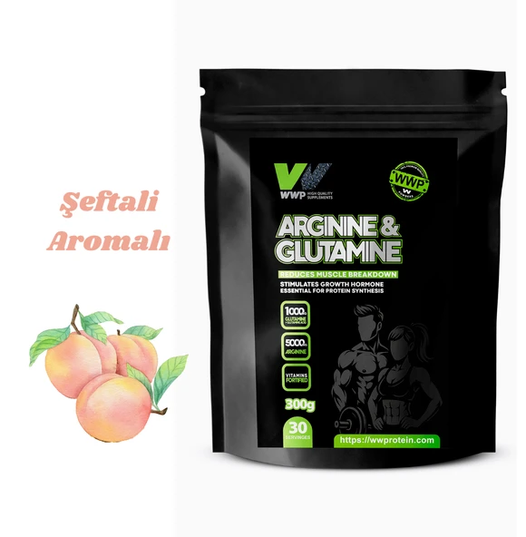 WWP Arginine & Glutamine . Kas yıkımını etkili şekilde azaltır . 300g . Şeftali Aromalı. - 1
