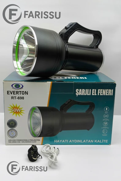 EVERTON RT-698 Şarjlı LED Projektör Fener - 50W Güç, 2000M Menzil ve Powerbank Özelliği - 8