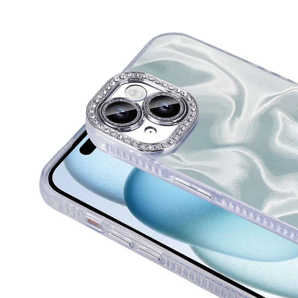 Apple iPhone 14 Kılıf Airbagli Parlak Taş Detay Tasarımlı  Esila Kapak - Resim 5