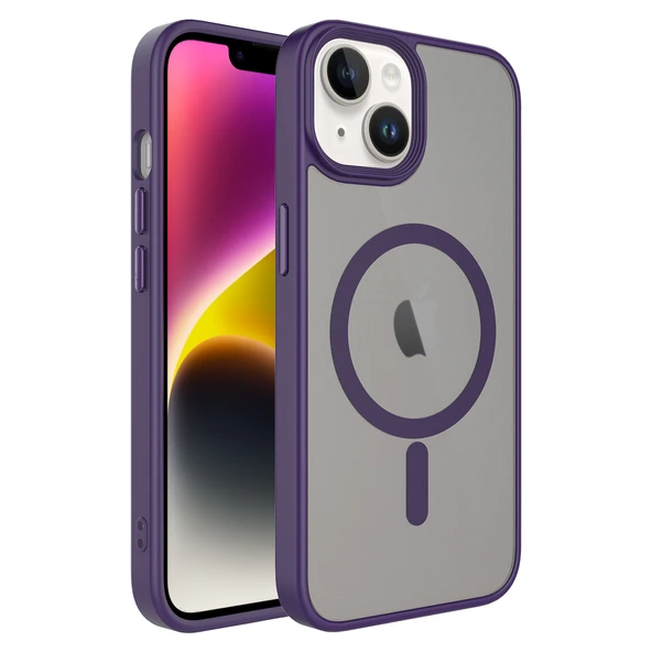 Apple iPhone 14 Plus Kılıf Mat Arka Yüzey Wireless Şarj Özellikli  Flet M-safe Kapak ürün görseli