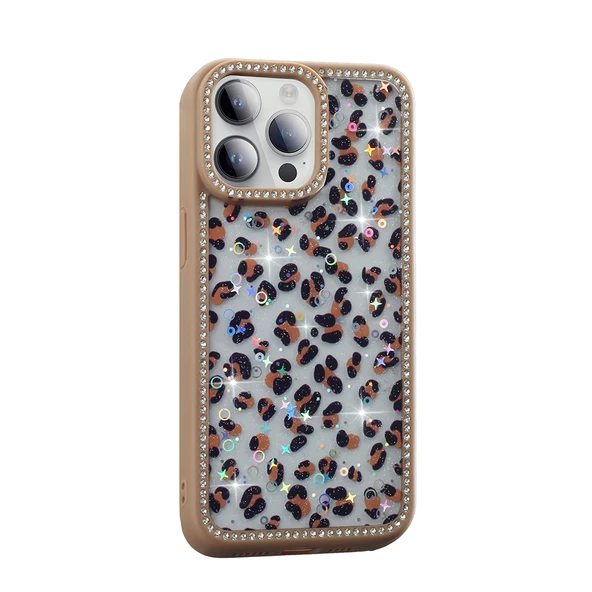 Apple iPhone 14 Pro Max Kılıf Taşlı ve Simli Tasarım  Azra Kapak - Resim 4