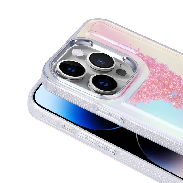 Apple iPhone 14 Pro Max Kılıf Airbagli Renkli Arka Yüzey Boncuk Tasarımlı  Kumul Kapak - Resim 6