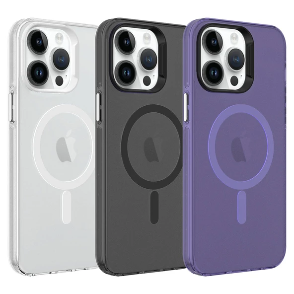 Apple iPhone 14 Pro Max Kılıf  M-safe Şarj Özellikli Buzlu Transparan C-Pro Sert Kapak - Resim 3