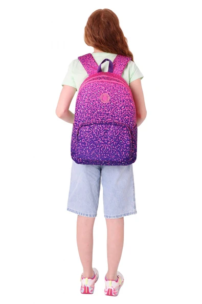 KAUKKO Dots Kız Çocuk Üç Bölmeli İlkokul ve Ortaokul Çantası - Mor Nokta Desenli - K1806 - 6