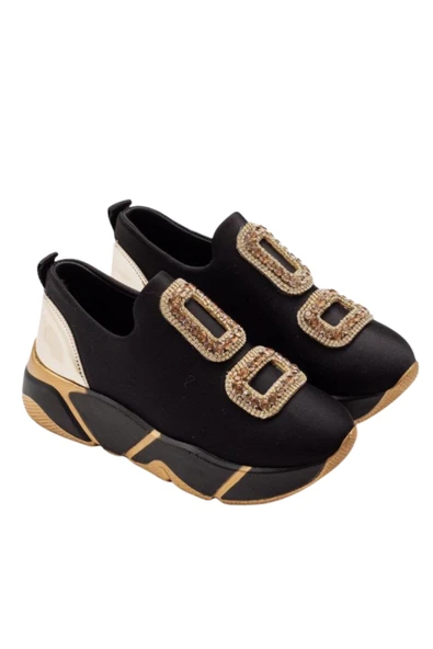 Platform Tabanlı Kadın Spor Ayakkabı – Rahat Streç Kumaş, Taşlı Detaylı, Soft Sole Hafif Taban - Resim 4