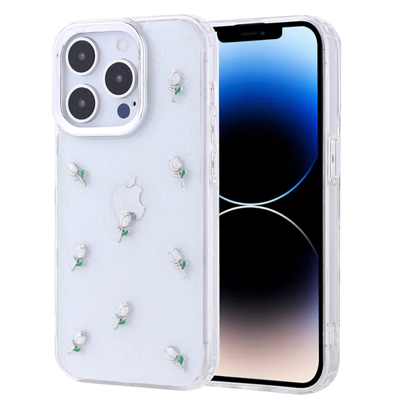 Apple iPhone 14 Pro Kılıf Airbag Tasarımlı Simli Şeffaf  Kutup Kapak - Resim 2