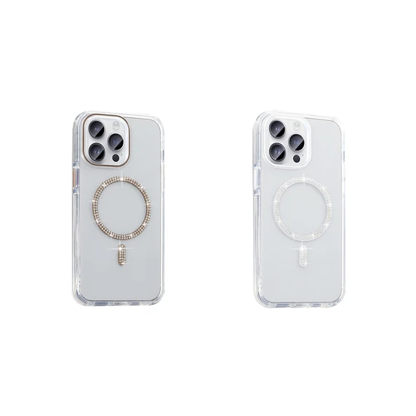 Apple iPhone 14 Pro Max Kılıf Taşlı Tasarım M-safe Şarj Özellikli  Koment Silikon Kapak - Resim 5