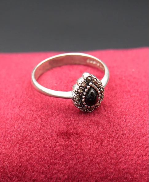 925 Ayar Kadın Gümüş Oltu Taşı Yüzük sy00039 - Resim 2