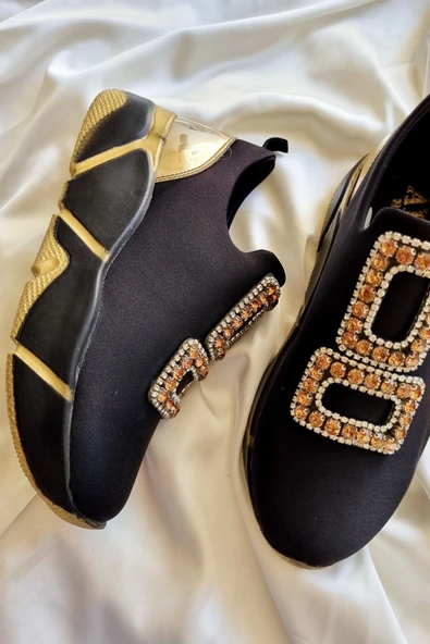 Platform Taban Rahat Streç Taşlı Detaylı Kadın Spor Ayakkabı Soft Sole - Resim 10