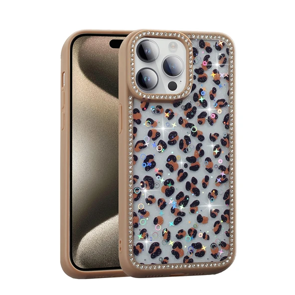 Apple iPhone 14 Pro Kılıf Taşlı ve Simli Tasarım  Azra Kapak ürün görseli