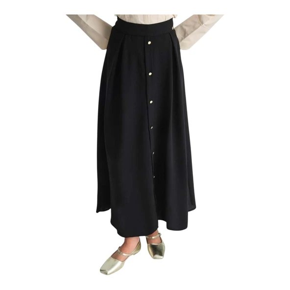 Kadın Düğme Detaylı Kloş Etek 25YT113 - 4