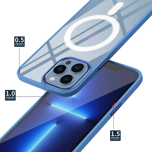 Apple iPhone 14 Pro Max Kılıf Wireless Şarj Özellikli  Krom M-safe Silikon Kapak - Resim 4