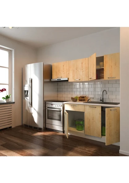 T Designo Ipek Hazır Mutfak Dolabı 200 cm Safir Meşe Tezgah Dahil - 2