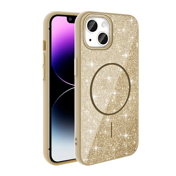 Apple iPhone 13 Kılıf M-safe Şarj Özellikli Parlayan Simli  Okso Kapak ürün görseli