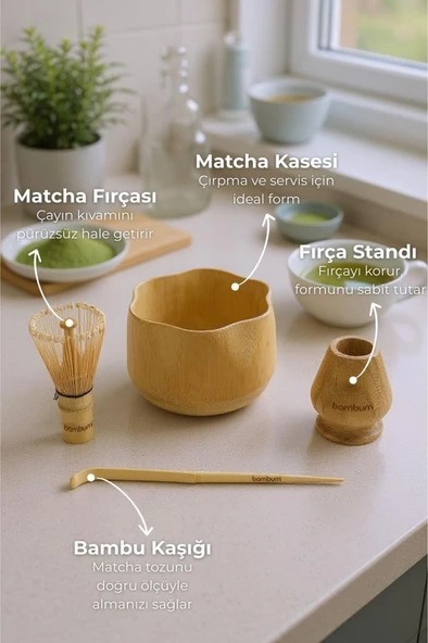Bambum Cashi - 4 Parça Matcha Çayı Seti - Resim 3