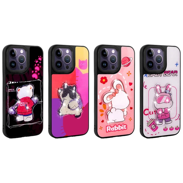 Apple iPhone 14 Pro Kılıf Parlayan Kabartmalı İkonik Figürlü  Amas Silikon Kapak - Resim 3