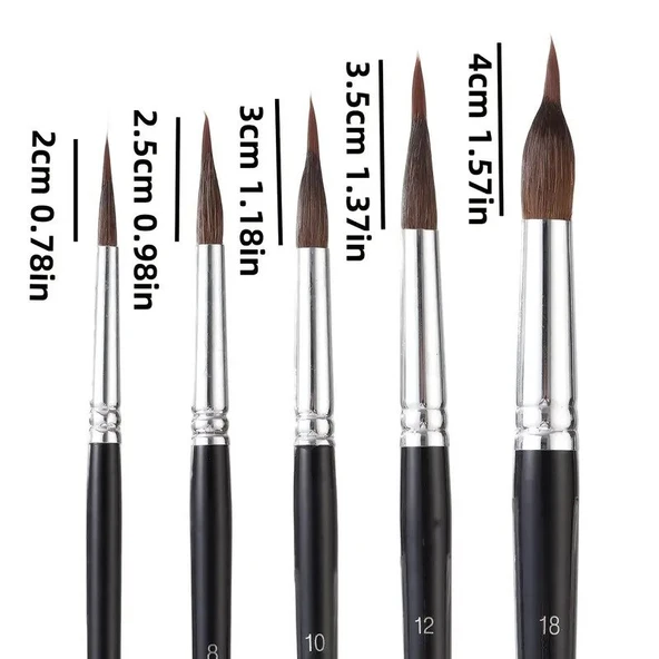 Çift katman fırça seti, 5 farklı boy, sulu boya, akrilik, gouache, yağlı boya, çini-seramik - Resim 4