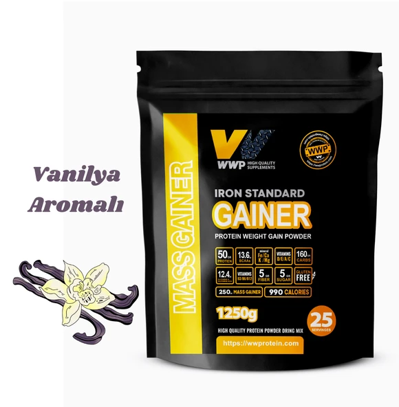 WWP IRON STANDARD GAINER . Gerçek Sporcular İçin Premium Kilo ve Kas Kazandırıcı . 1250g . Vanilya Aromalı. - 1