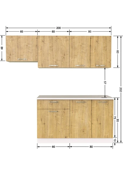 T Designo Ipek Hazır Mutfak Dolabı 200 cm Safir Meşe Tezgah Dahil - 3