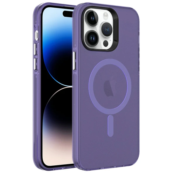 Apple iPhone 14 Pro Max Kılıf  M-safe Şarj Özellikli Buzlu Transparan C-Pro Sert Kapak - Resim 2