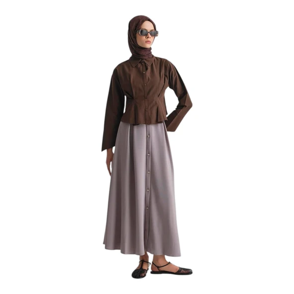 Kadın Düğme Detaylı Kloş Etek 25YT113 - 7