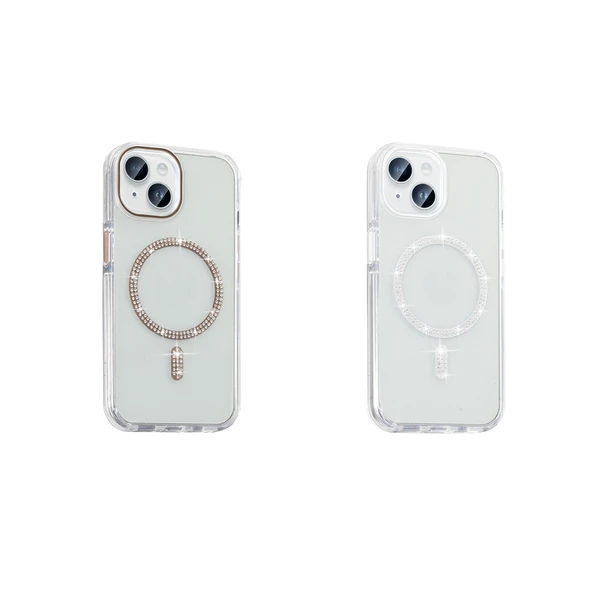 Apple iPhone 13 Kılıf Taşlı Tasarım M-safe Şarj Özellikli  Koment Silikon Kapak - Resim 5