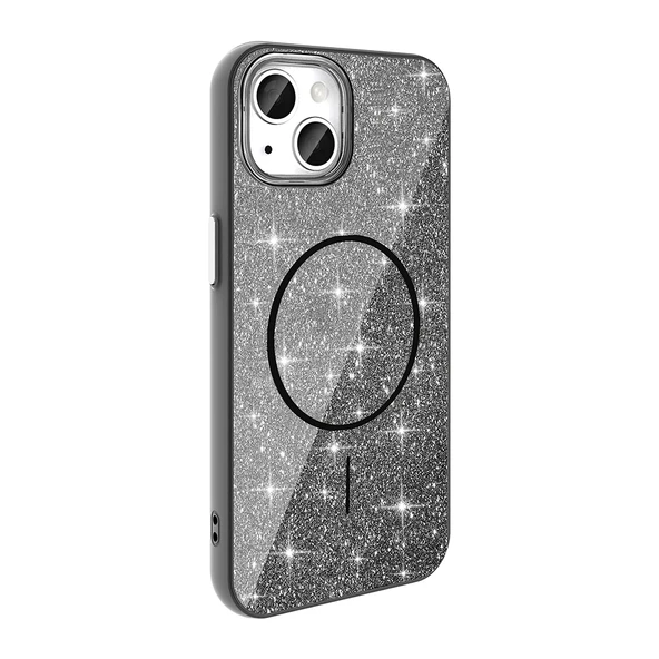 Apple iPhone 13 Kılıf M-safe Şarj Özellikli Parlayan Simli  Okso Kapak - Resim 4