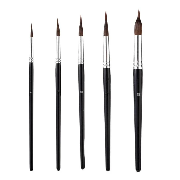 Çift katman fırça seti, 5 farklı boy, sulu boya, akrilik, gouache, yağlı boya, çini-seramik - Resim 3