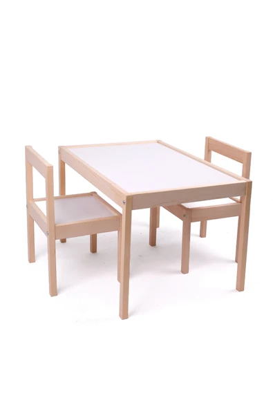 Montessori Çocuk Ahşap Etkinlik Masası Seti, 2 Sandalyeli - 2