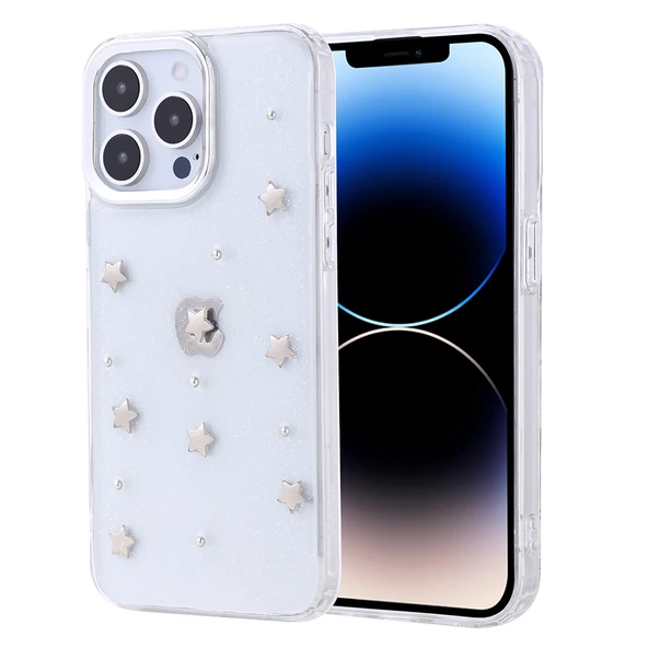 Apple iPhone 14 Pro Kılıf Airbag Tasarımlı Simli Şeffaf  Kutup Kapak ürün görseli