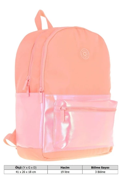 KAUKKO Cube Üç Bölmeli Kız Çocuk Somon Okul Çantası - K1820 - Resim 4