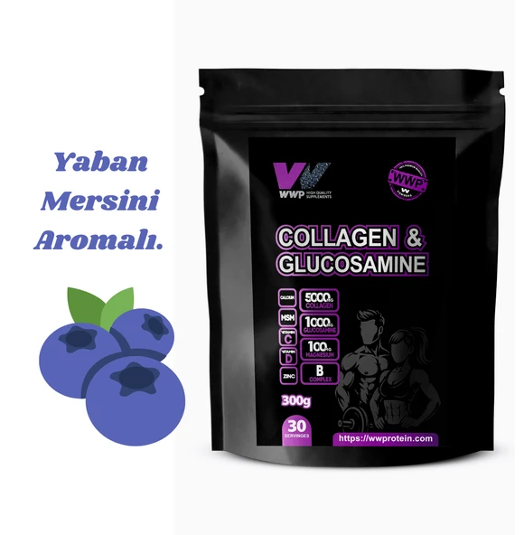 WWP Collagen & Glucosamine, Kolajen & Glukozamin Destek Tozu . 300g . Yaban Mersini Aromalı. - 1