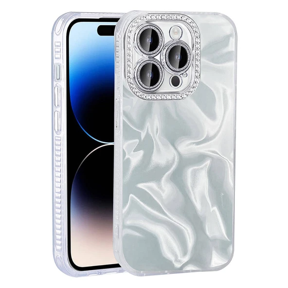 Apple iPhone 14 Pro Max Kılıf Airbagli Parlak Taş Detay Tasarımlı  Esila Kapak - Resim 2