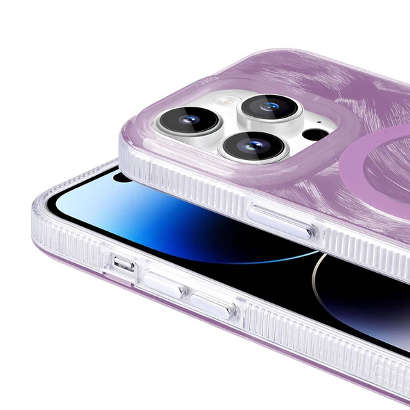 Apple iPhone 14 Pro Max Kılıf M-safe Şarj Özellikli Fırça Boya Desenli  Palet Kapak - Resim 7