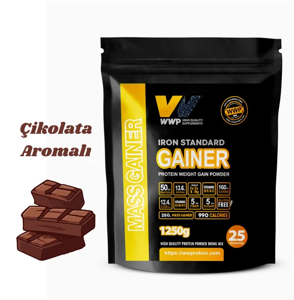 WWP IRON STANDARD GAINER . Gerçek Sporcular İçin Premium Kilo ve Kas Kazandırıcı . 1250g . Çikolata Aromalı. - 1