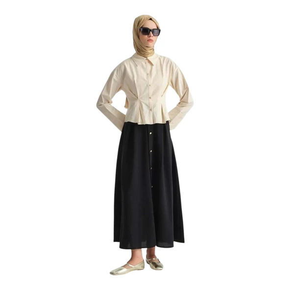 Kadın Düğme Detaylı Kloş Etek 25YT113 - 2