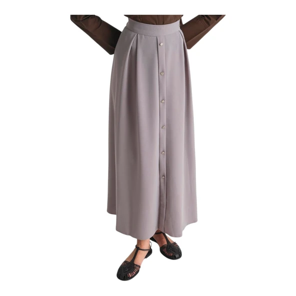 Kadın Düğme Detaylı Kloş Etek 25YT113 - 8